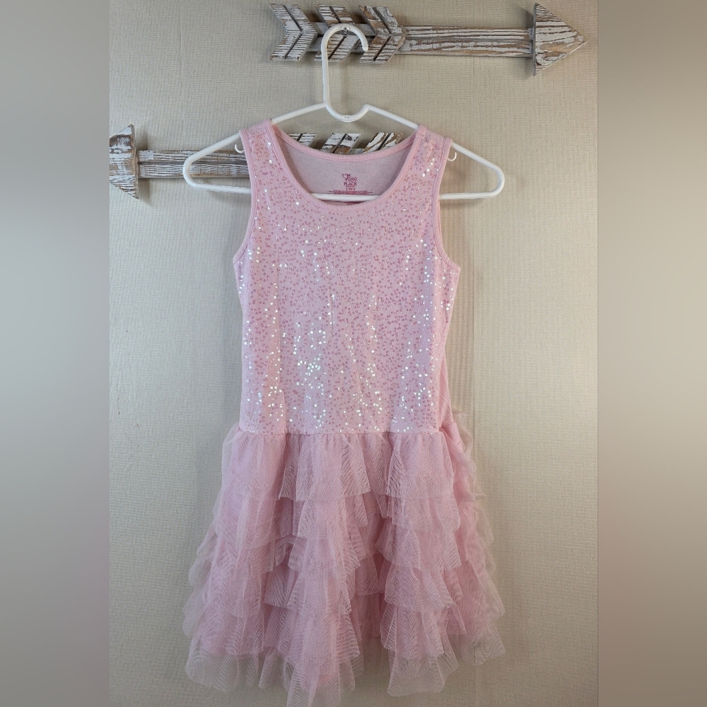 Girls 10/12 Place Glittery Pink Layered Dress